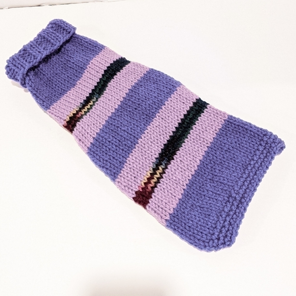 𝅺handmade hand knit purple striped dog sweater medium
